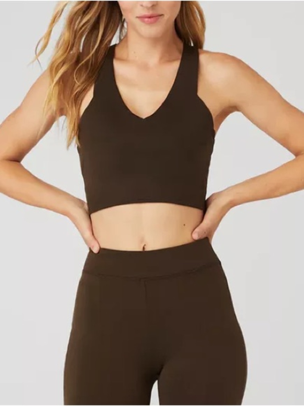 Alo Yoga Women's V-Neck Cropped Sports Bra - Brown